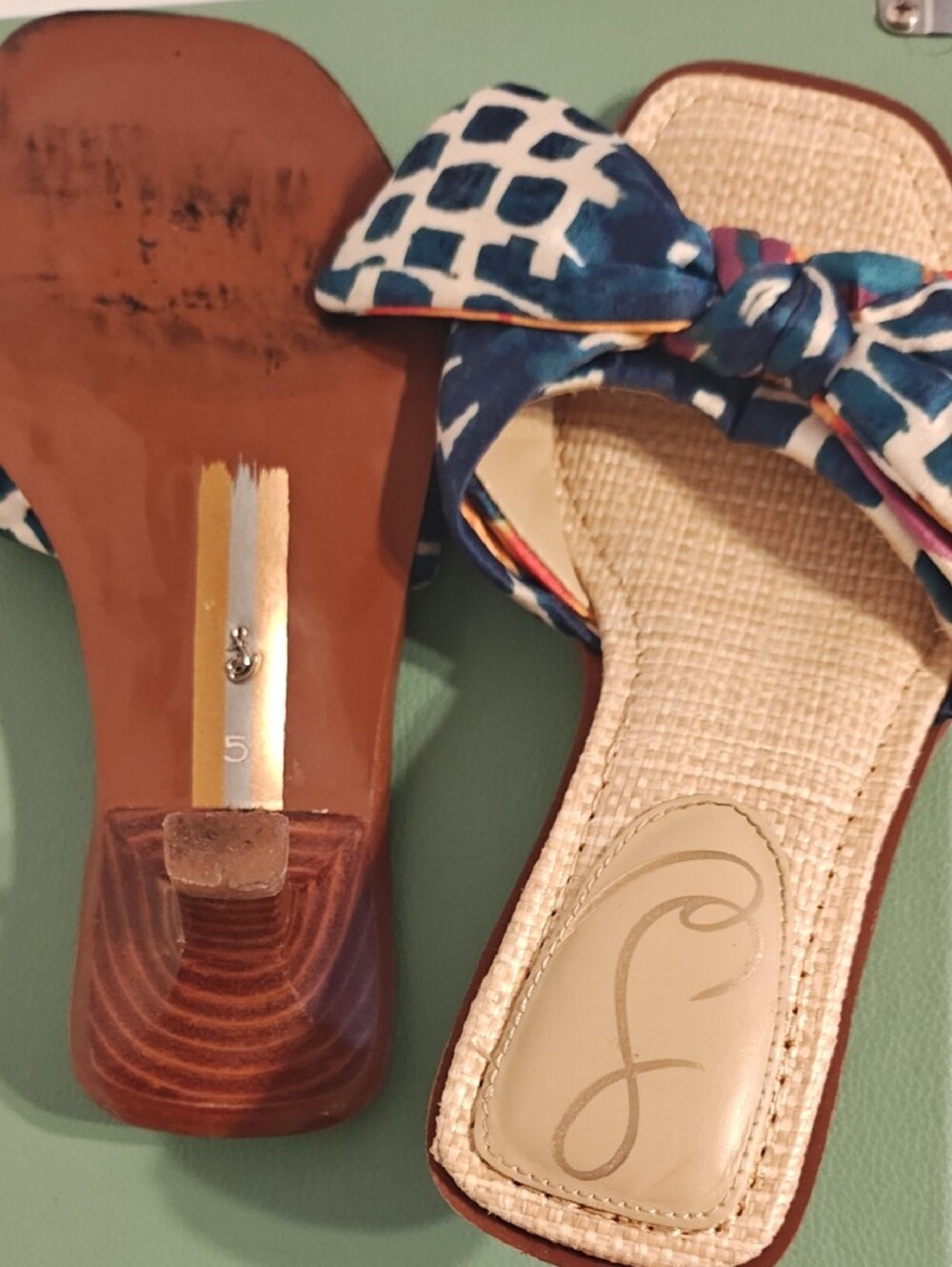 Jessica Simpson Navy Patterned Knot Slide Mules - Picture 3 of 3